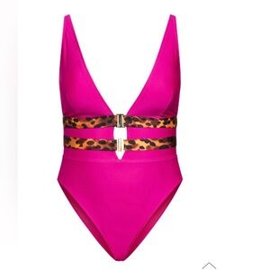 City Chic Pink Leopard Print Swimsuit NWT